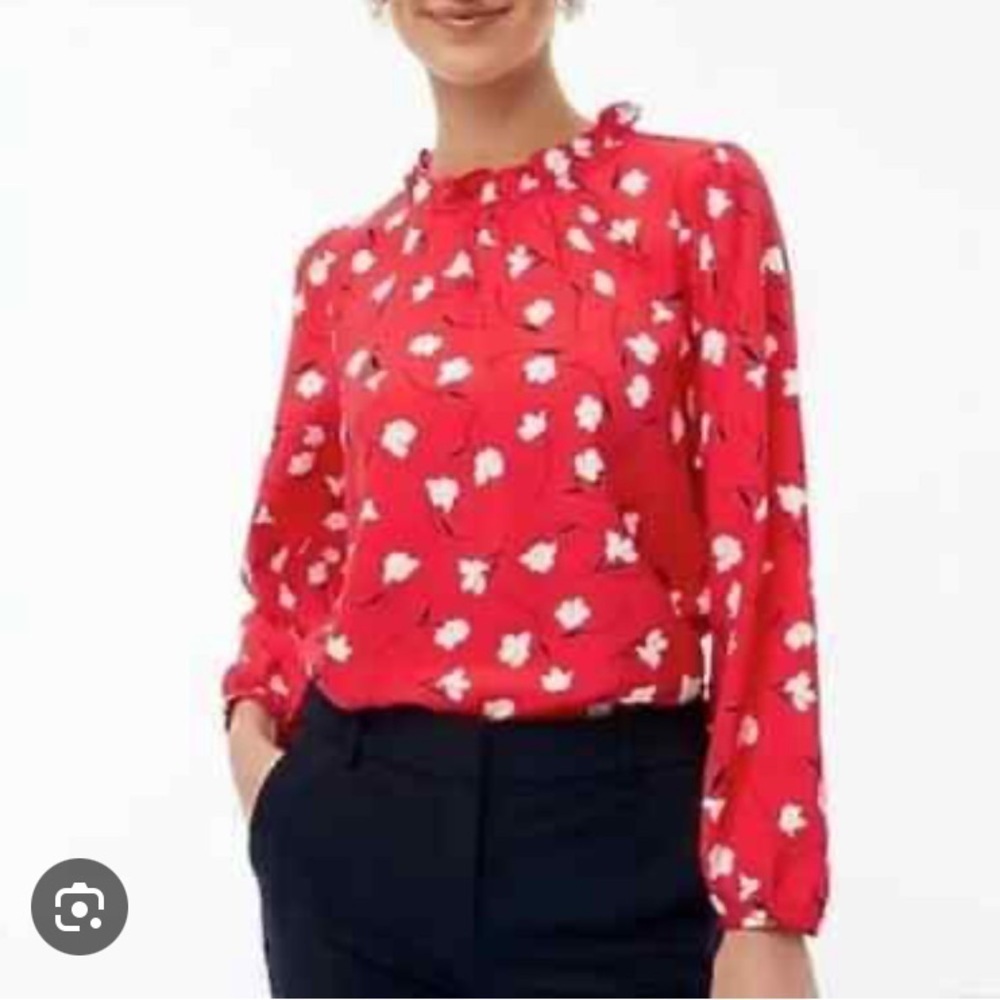 J. Crew Factory Long-Sleeve Ruffle Neck Floral Print Boho Blouse